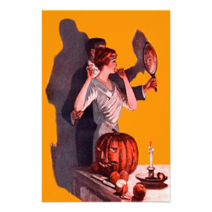 Art Deco Paar Spiegel Jack O Lantern Kürbis Fotodruck