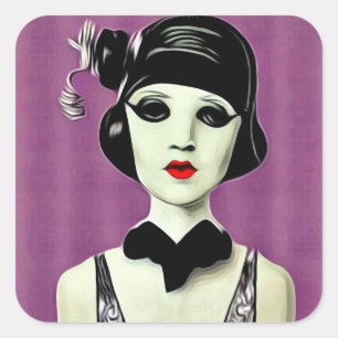 Art Deco Painted Flapper Mannequin Head Quadratischer Aufkleber