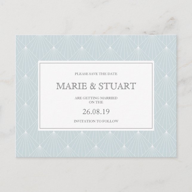 Art Deco Pale Blue Save the Date Postkarte (Vorderseite)