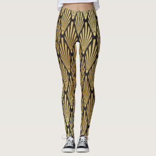 Art Deco Palmen: Schwarzes Gold. Leggings