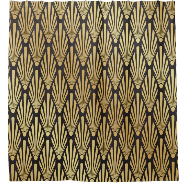 Art Deco Palms: Schwarzes Gold. Duschvorhang (Vorderseite)