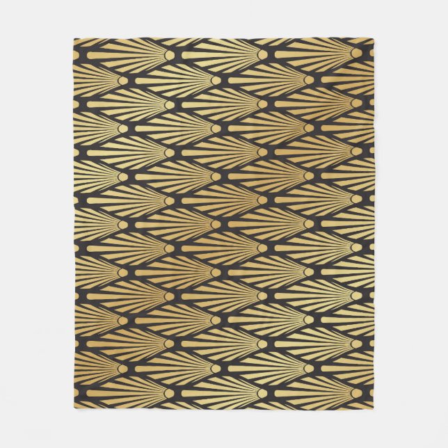 Art Deco Palms: Schwarzes Gold. Fleecedecke (Vorderseite)