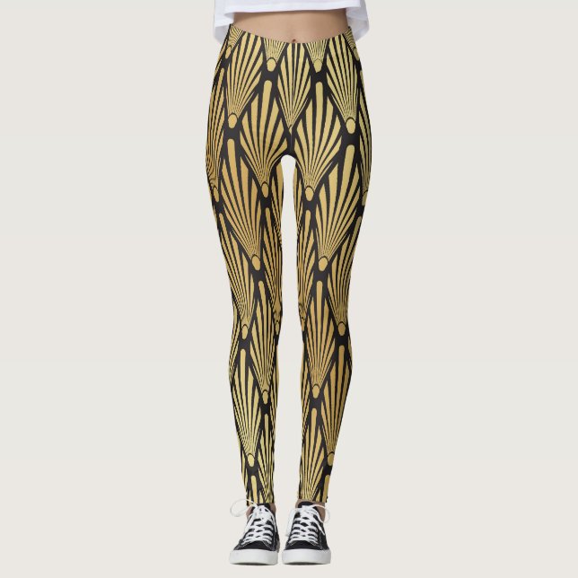 Art Deco Palms: Schwarzes Gold. Leggings (Vorderseite)