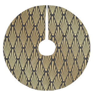 Art Deco Palms: Schwarzes Gold. Polyester Weihnachtsbaumdecke