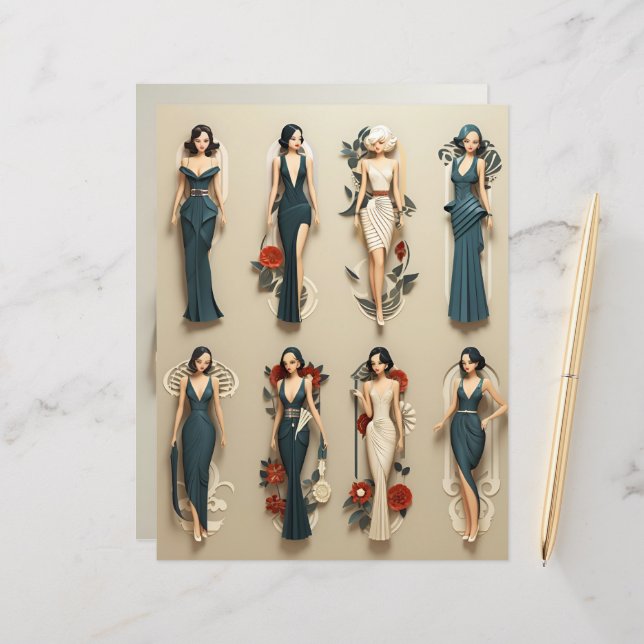 Art Deco Paper Dolls Scrapbook Paper (Vorderseite/Rückseite Beispiel)