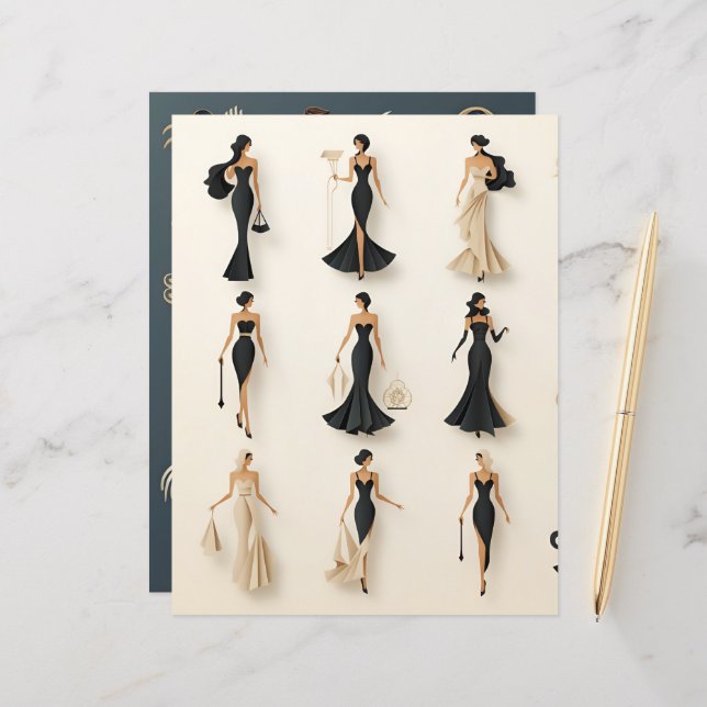 Art Deco Paper Dolls Scrapbook Paper (Vorderseite/Rückseite Beispiel)
