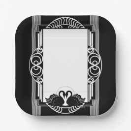 Art Deco Pariser Schwarz-Weiß-Schwäne Pappteller