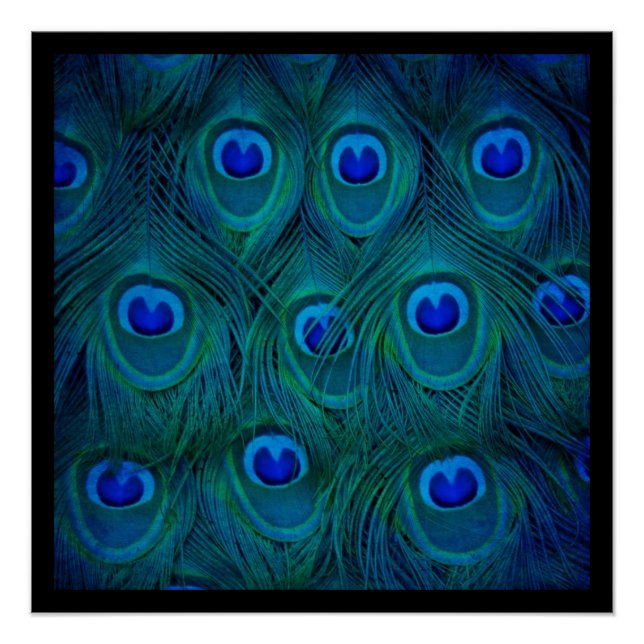 Art Deco Parisian Aquamarin Green Peacock Feather Poster (Vorderseite)