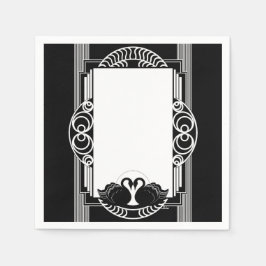 Art Deco Parisian Black and White Swans Serviette