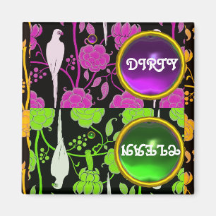ART DECO PARROS LILA GRÜNE BLUME DIRTY CLEAN MAGNET