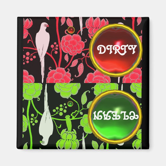 ART DECO PARROS, RED GREEN BLUME DIRTY CLEAN MAGNET (Vorne)