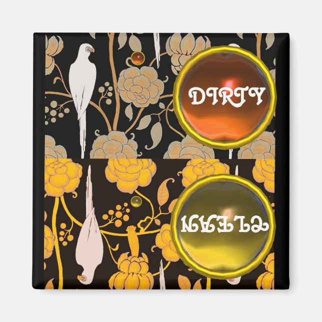 ART DECO PARROTS BROWN GELBEN BLUMEN SCHWIERIGKEIT MAGNET (Vorne)