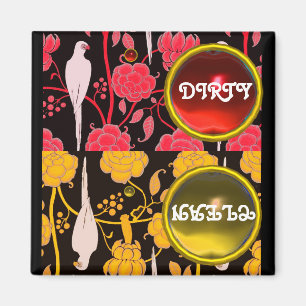 ART DECO PARROTS, ROTE GELBEN BLUMEN SCHMUTZE SAUB MAGNET