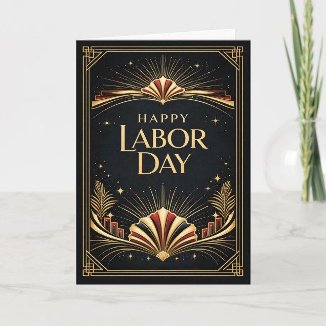 Art Deco Patriotic Gold Tribute Happy Labor Day Karte (Vorderseite)