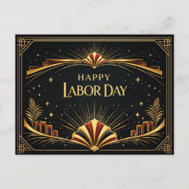 Art Deco Patriotischer Gold Tribut Happy Labor Day Feiertagspostkarte