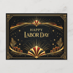 Art Deco Patriotischer Gold Tribut Happy Labor Day Feiertagspostkarte