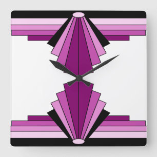 Art Deco Pattern in Pinks Square Wall Clock Quadratische Wanduhr