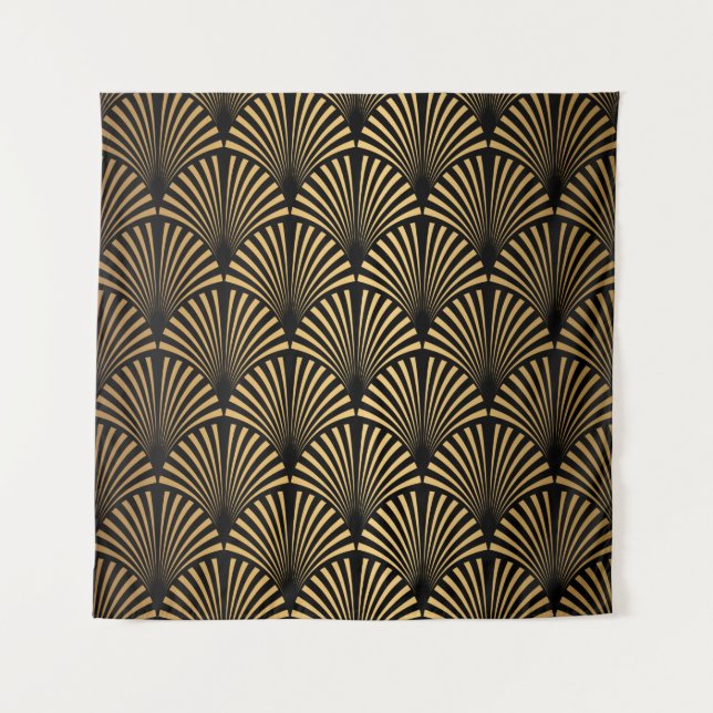 Art Deco Pattern. Seamless black and gold backgrou Wandteppich (Vorderseite)