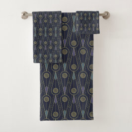Art Deco pattern with geometric shapes in gold Badhandtuch Set