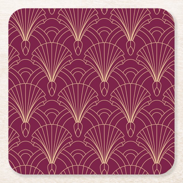 Art Deco pattern with gold geometric fan motifs  Rechteckiger Pappuntersetzer (Vorderseite)