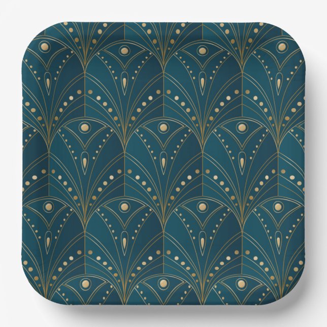 Art Deco pattern with gold geometric shapes Pappteller (Vorderseite)
