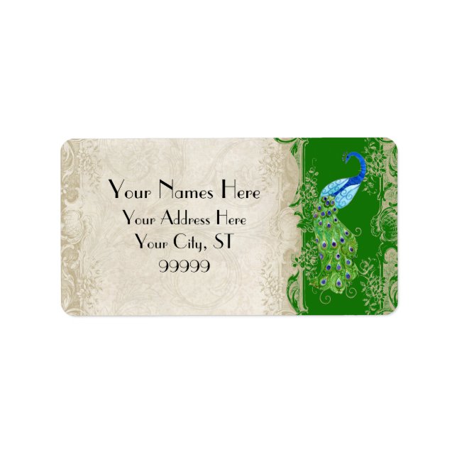 Art Deco Peacock Emerald Green Matching Shipping Adressaufkleber (Vorne)