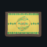 Art Deco Peacock Feather Monogram Stift Border Trifold Geldbörse<br><div class="desc">Dieses schöne, aufwändige, moderne Design der Brieftasche sieht Vintag Art Déco / Art Nouveau 20's Stil aus. In der Mitte können Sie Ihren Namen und das Monogramm in den Kreis einfügen, der aus einem abstrakten Pfauenfedermotiv besteht. Das Portemonnaie hat einen sich wiederholenden Deko, der ein Schablonenmuster blühe, das an der...</div>