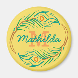 Art Deco Peacock Feather Monogram Stift Magnet