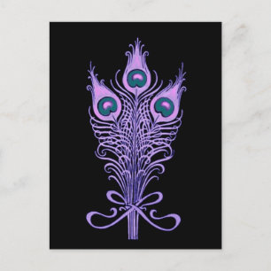 Art Deco Peacock Feathers Wedding Theme Postkarte