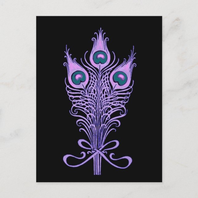 Art Deco Peacock Feathers Wedding Theme Postkarte (Vorderseite)