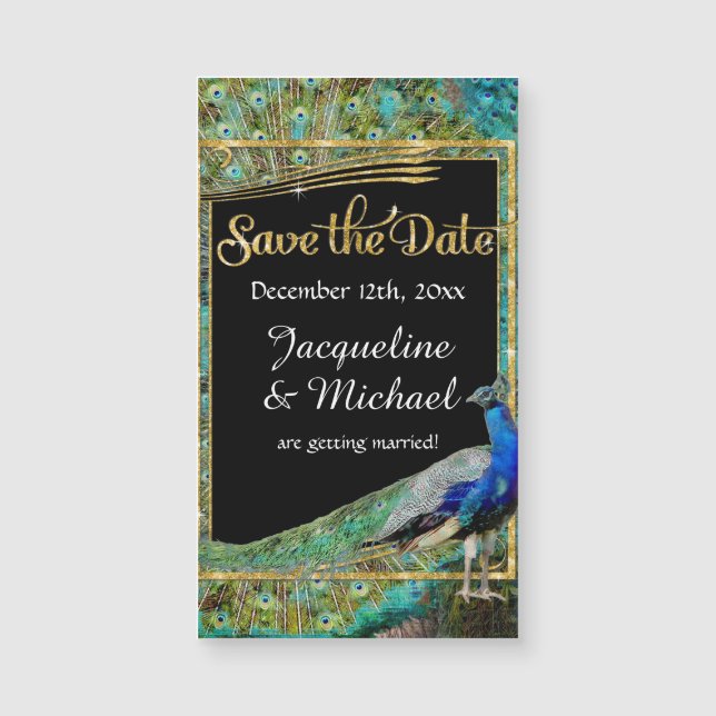 Art Deco Peacock Glam Old Hollywood Save the Date Magnetkarte (Vorderseite)