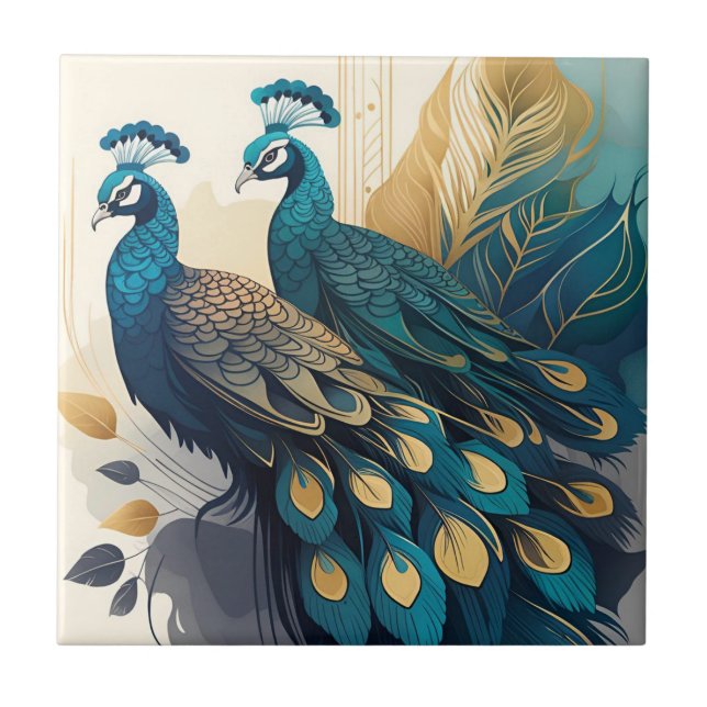 Art Deco Peacocks Fliese (Vorderseite)