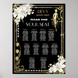 Art Deco Pearls floral Gatsby Roaring 20s Sitzplät Poster