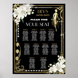 Art Deco Pearls floral Gatsby Roaring 20s Sitzplät Poster