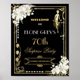 Art Deco Pearls White Blume Gatsby 20s Willkommen Poster