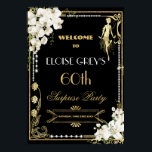 Art Deco Pearls White Floral Gatsby 20's Willkomme Poster<br><div class="desc">Personalisieren Sie diese Vintage Kunst Deko Blumengattung Great Gatsby Roaring 20s Thema Begrüßungszeichen einfach und schnell, einfach drücken Sie die Taste anpassen, um den Stil und die Platzierung des Textes weiter zu ordnen und zu formatieren. Mit einem schicken Kunstwerk Deko Rahmen, Elfenbeinorchidee und Lilienblüte, glitzernde Perlen und Schwarz/Gold Farbschema. Auch...</div>