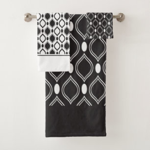 Art Deco Perlen Anthrazit und Weiß Muster Badhandtuch Set