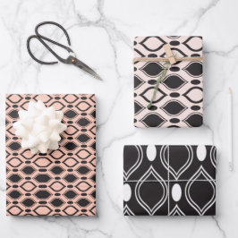 Art Deco Perlen Anthrazit und Weiß Muster Geschenkpapier Set