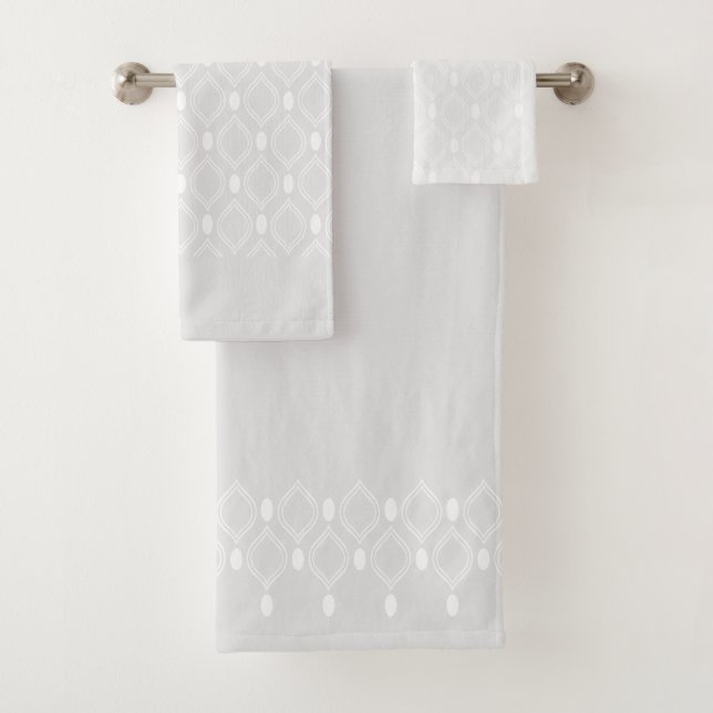 Art Deco Perlen Grau-Weiß Muster Badhandtuch Set (Insitu)