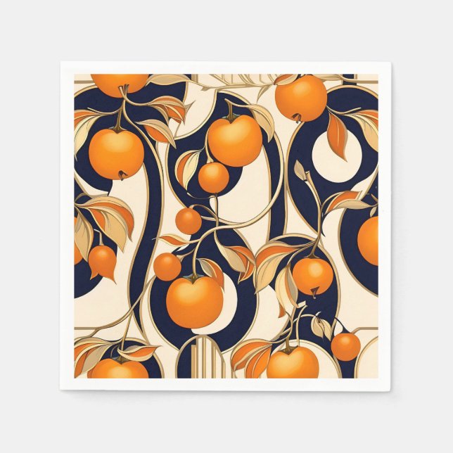 Art Deco Persimmon Fruchtmuster Serviette (Vorderseite)