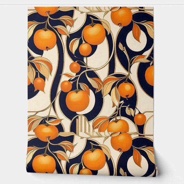 Art Deco Persimmon Fruchtmuster Tapete (Abrollen)