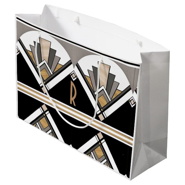 Art Deco Personalisiertes Delight Muster Große Geschenktüte (Rückseite Schrägansicht)