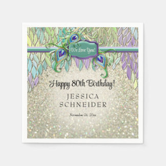 Art Deco Pfau Feather any Birthday Party Glam Serviette