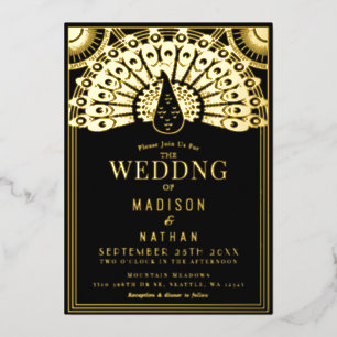 Art Deco Pfau Hochzeit Folien-Einladung Folieneinladung