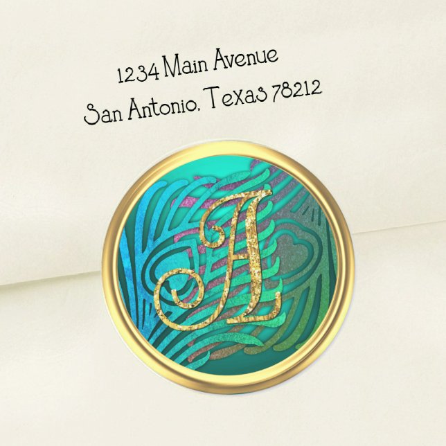 Art Deco Pfau Monogramm 3 Gold Runder Aufkleber (Von Creator hochgeladen)