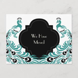 Art Deco Pfau Schwarz und Blau Änderung der Adress Ankündigungspostkarte