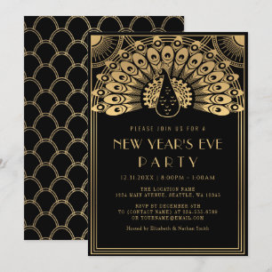 Art Deco Pfau Silvesternacht Party Einladung