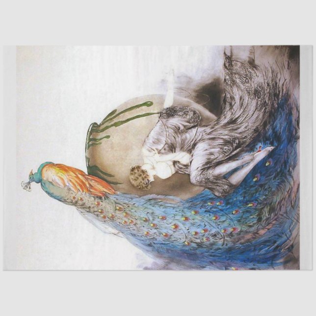 Art Deco Pfau und Dekoupage der Maus Seidenpapier (Vorderseite)