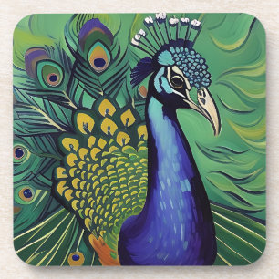 Art Deco Pfau-Unterlegersatz Getränkeuntersetzer