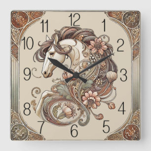 Art Deco Pferd Quadratische Wanduhr